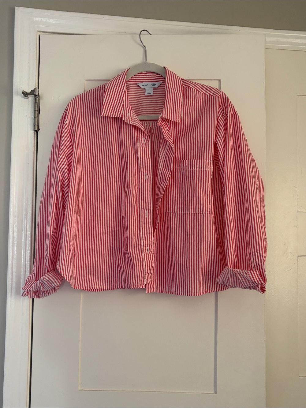 Old Navy Red and White Striped Button-Down Shirt